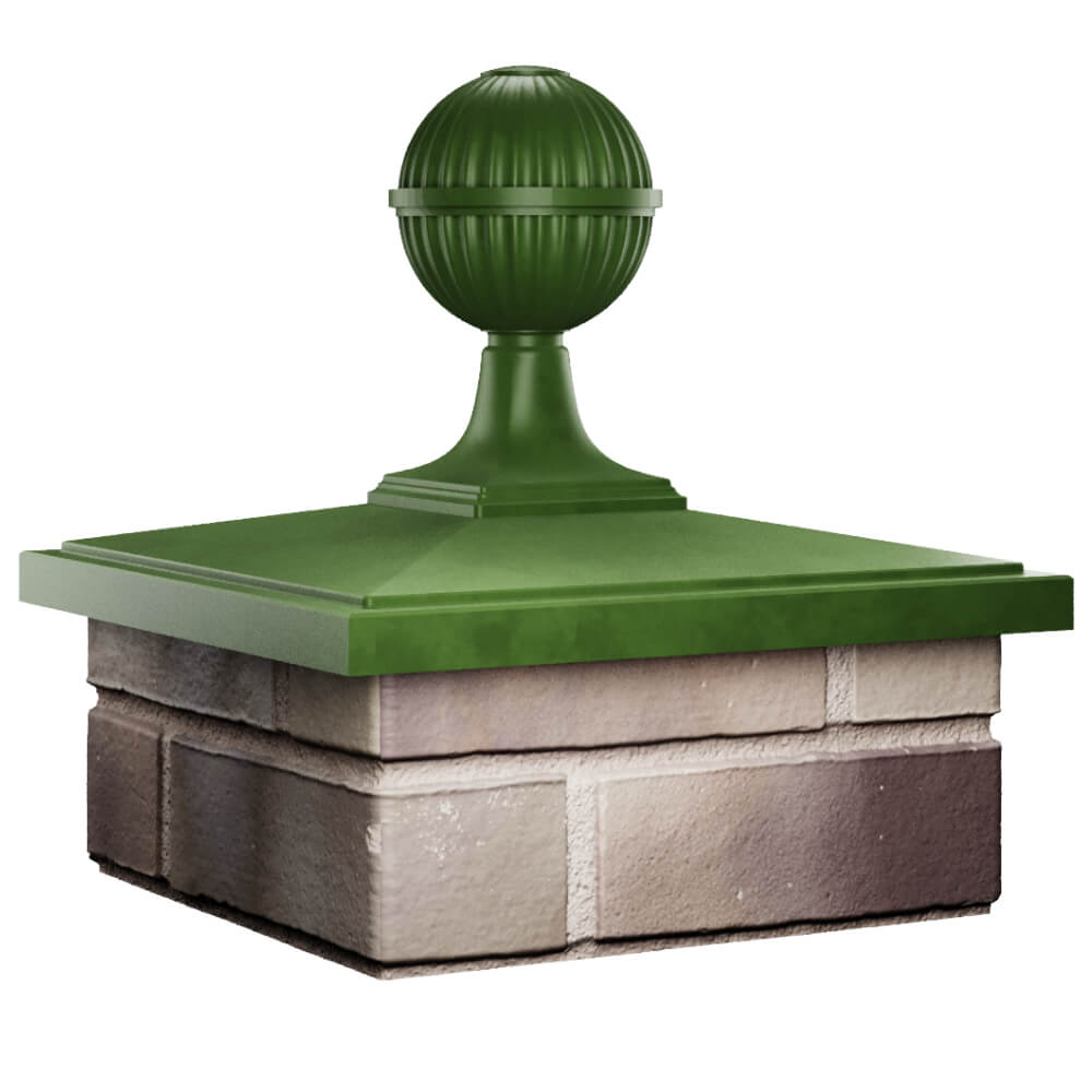Колпак Zking БонаМоно Зеленый с шаром на столб 1.5х1.5 кирпича (385х385, 400х400мм) в сборе в Грозном фото