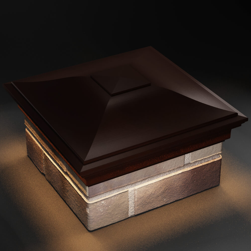 Колпак Zking Монблан Коричневый на столб 1.5х1.5 кирпича (385х385мм) с подсветкой в Грозном фото