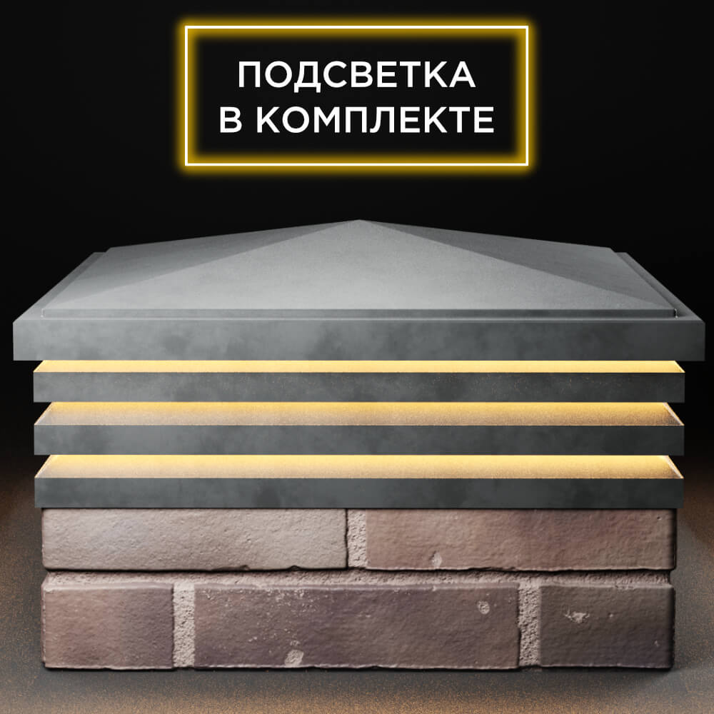 Колпак Zking Бона ХайТек Серый на столб 2х2 кирпича (513х513мм) с подсветкой Грозный фото