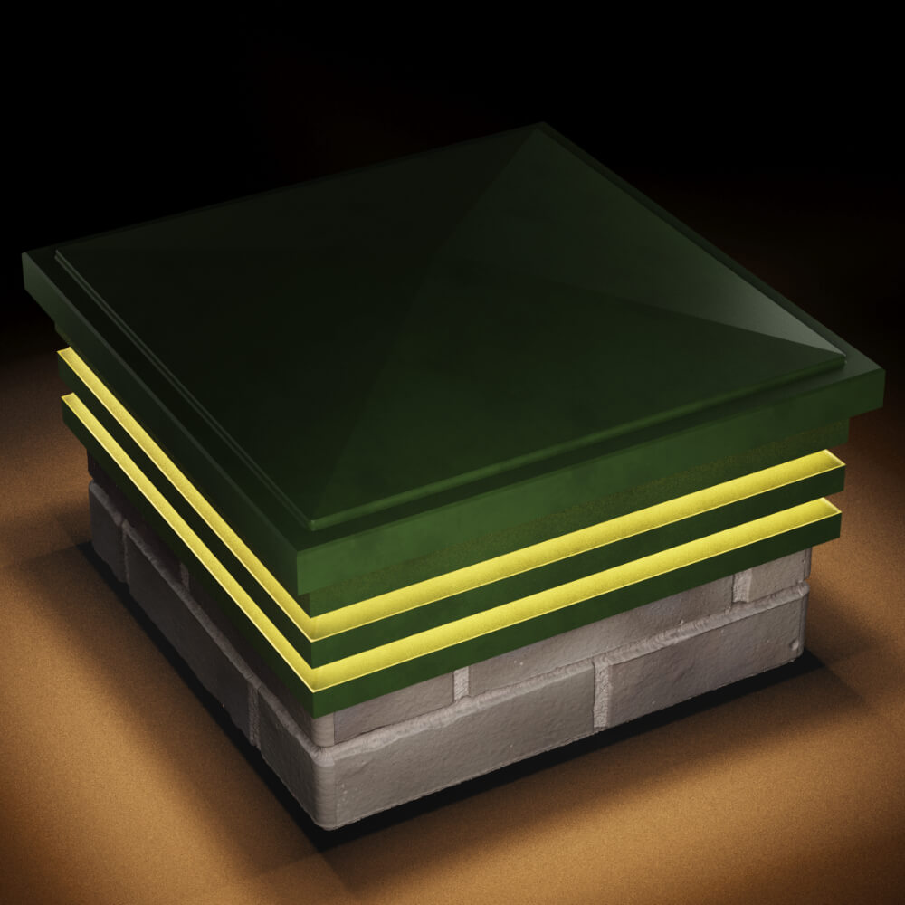 Колпак Zking Бона ХайТек Зеленый на столб 1.5х1.5 кирпича (385х385мм) с подсветкой в Грозном фото