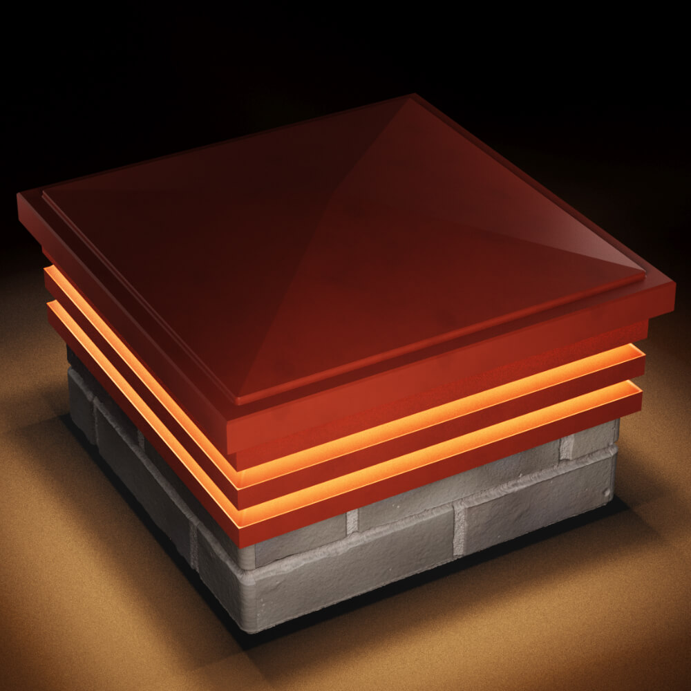 Колпак Zking Бона ХайТек Красный на столб 1.5х1.5 кирпича (385х385мм) с подсветкой в Грозном фото