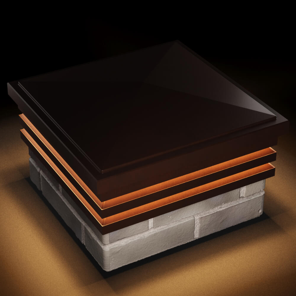 Колпак Zking Бона ХайТек Коричневый на столб 1.5х1.5 кирпича (385х385мм) с подсветкой в Грозном фото