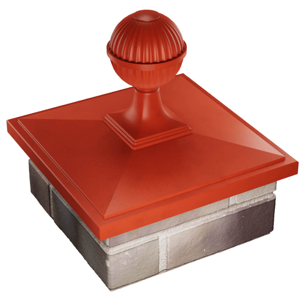 Колпак Zking БонаМоно Красный с шаром на столб 1.5х1.5 кирпича (385х385, 400х400мм) в сборе в Грозном фото