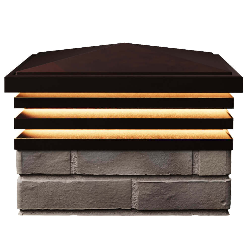 Колпак Zking Бона ХайТек Коричневый на столб 1.5х1.5 кирпича (385х385мм) с подсветкой в Грозном фото